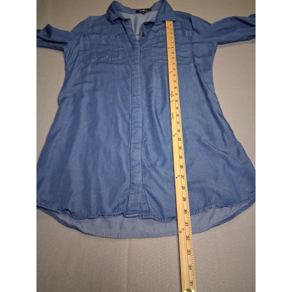 Lulus Chambray Button Front Shirt Dress Tunic Small Blue Roll Tab Sleeve Casual - Picture 8 of 10